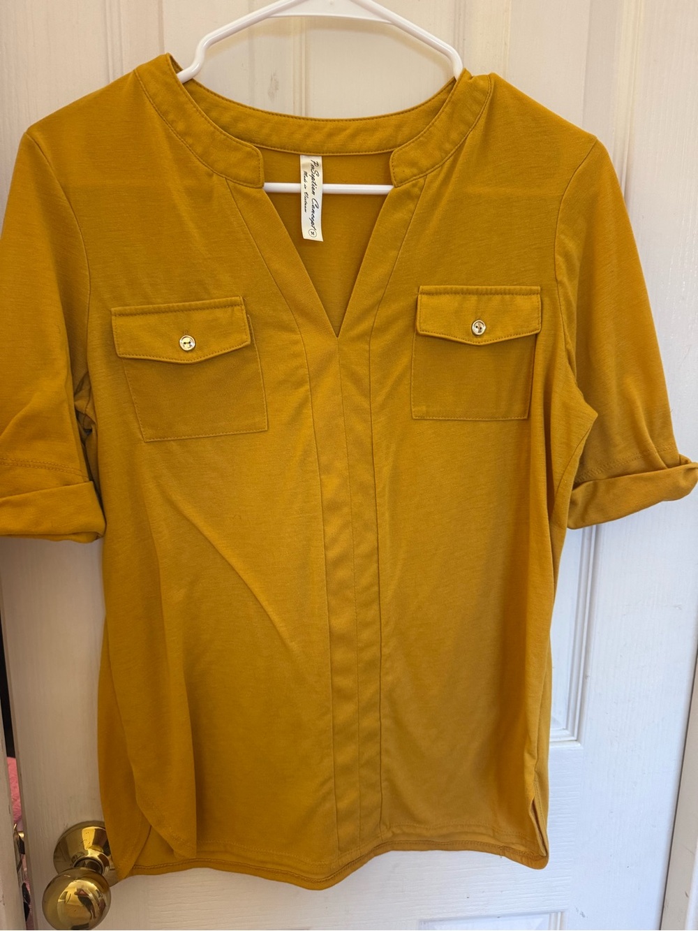 PerSeption Concept Mustard V-Neck Pocket Tunic